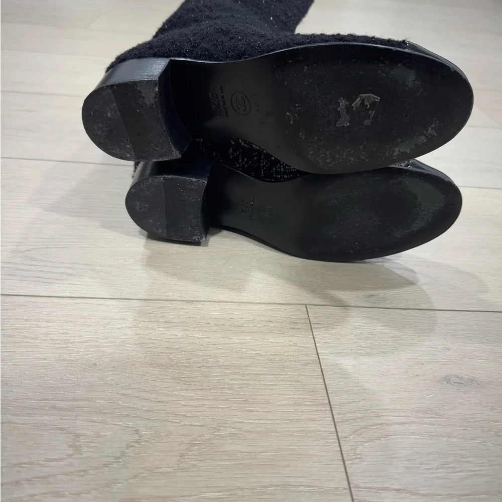 CHANEL Two Tone Tweed Boots 37.5